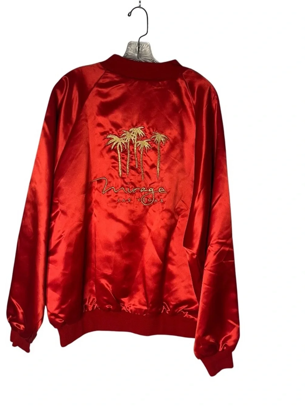 MIRAGE Las Vegas Vintage Number Jacket Red Satin 90’s Size XXL Embroidered